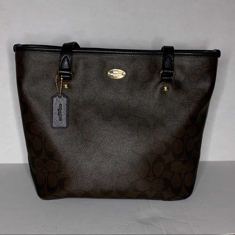 COACH Brown and Black Leather Shoulder Bag Purse - Picture 4 of 10